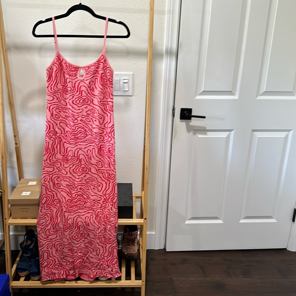 Brand new red pink cotton knit midi dress spaghetti strap